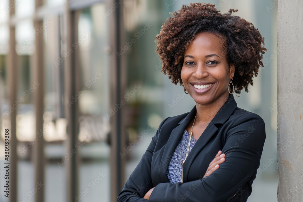 a proud and happy African American businesswoman standing tall in her role. a proud and happy African American businesswoman standing tall in her role.