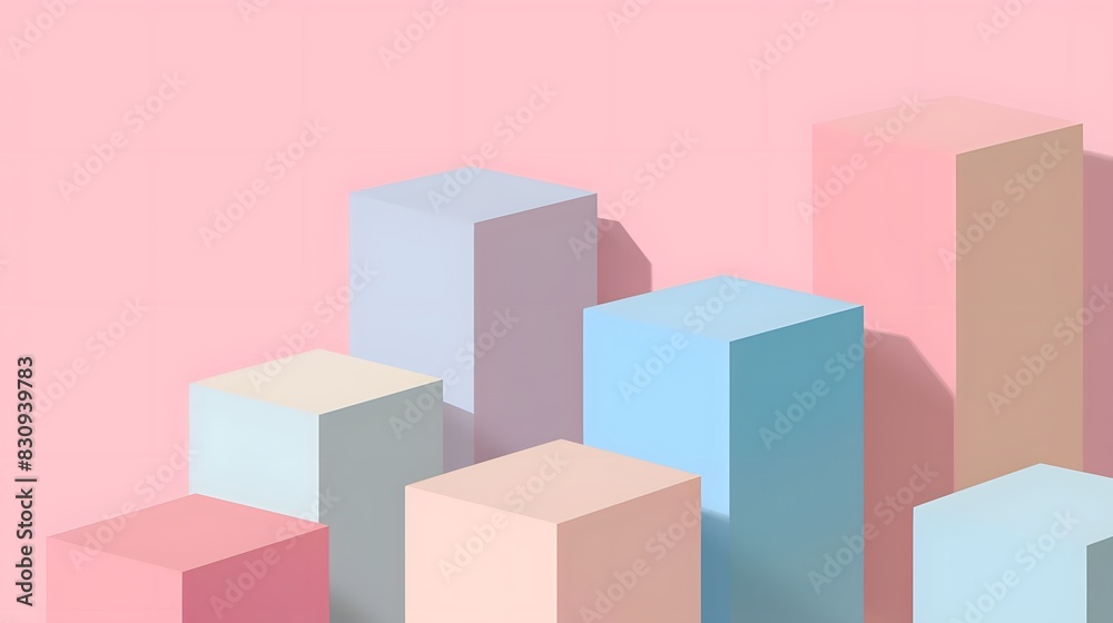 Obraz premium Minimalist Pastel 3D Blocks on Pink Background for Modern Design Concepts