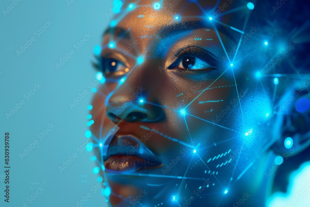 A predominantly blue technological background with abstract patterns and light effects A predominantly blue technological background with abstract patterns and light effects