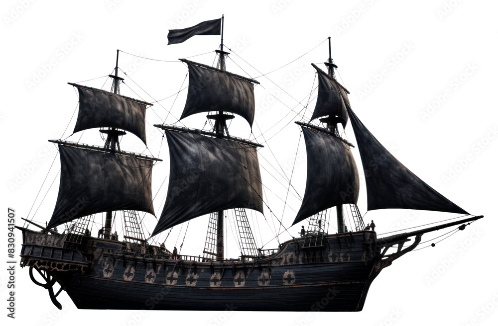 Naklejka premium PNG A magical black pirate ship watercraft sailboat vehicle.