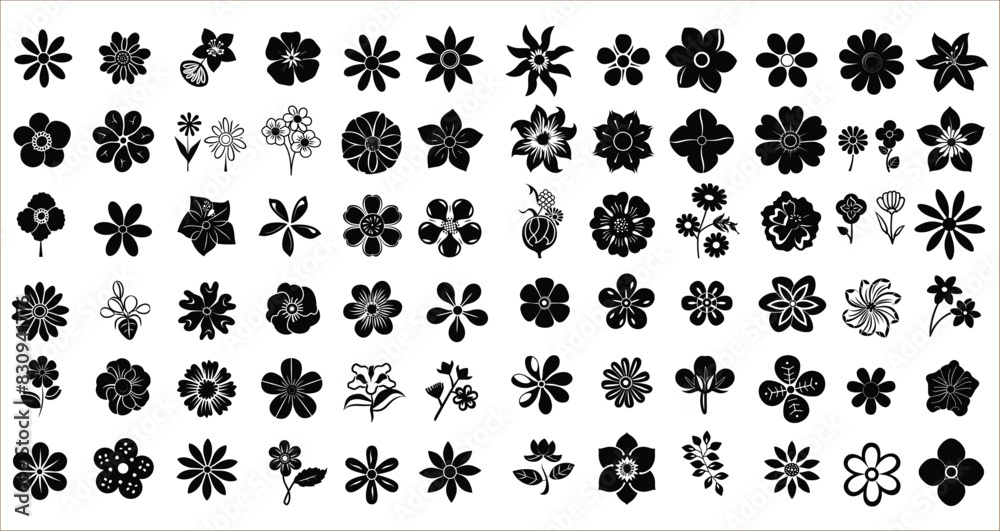 Silhouettes of flower icon set, Flower icon set, Flower icon set silhouettes, Flowers elements collection, Abstract flower icon, Flower vector silhouette icon collection, Flower icon vector