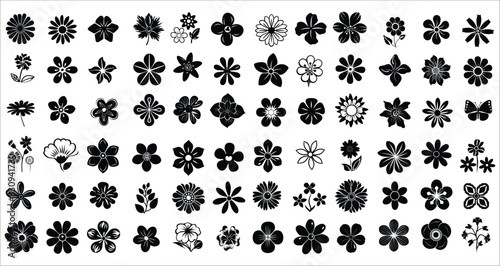 Silhouettes of flower icon set, Flower icon set, Flower icon set silhouettes, Flowers elements collection, Abstract flower icon, Flower vector silhouette icon collection, Flower icon vector