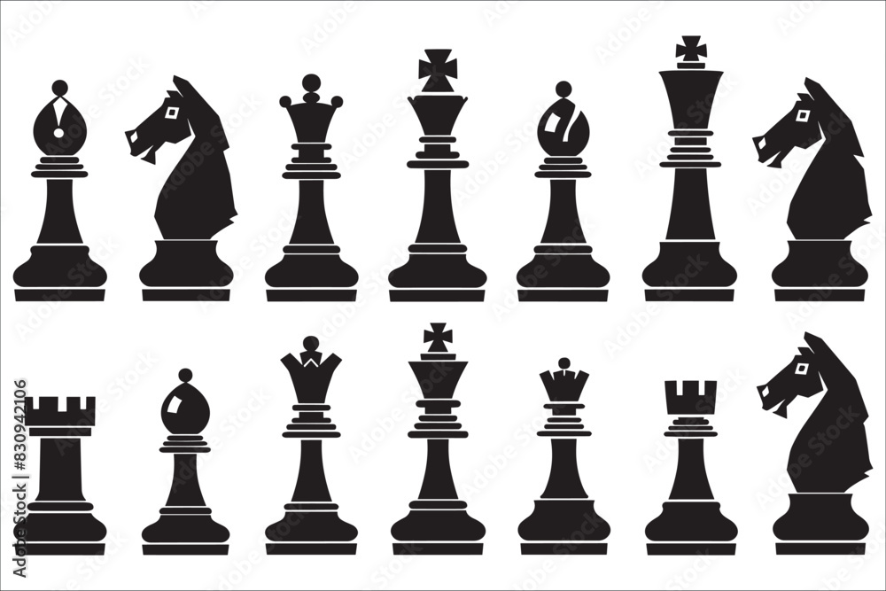 Silhouette of chess, Black silhouettes of Chess checkmate, Set of chess ...