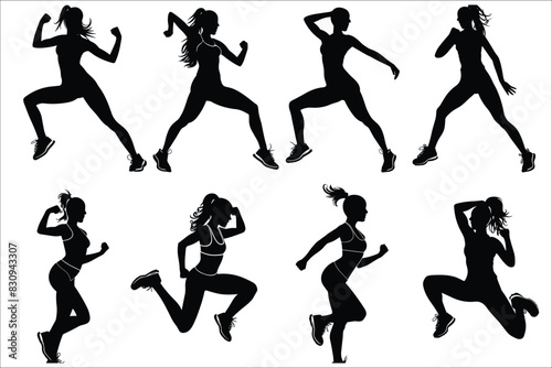 Woman exercising silhouettes set, woman gym exercises silhouettes, Female yoga silhouettes set, Various woman sports exercising silhouettes, Fitness silhouettes,  Fitness exercise silhouettes