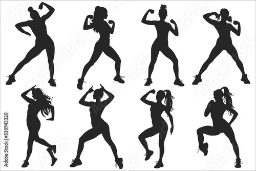 Woman exercising silhouettes set, woman gym exercises silhouettes, Female yoga silhouettes set, Various woman sports exercising silhouettes, Fitness silhouettes,  Fitness exercise silhouettes