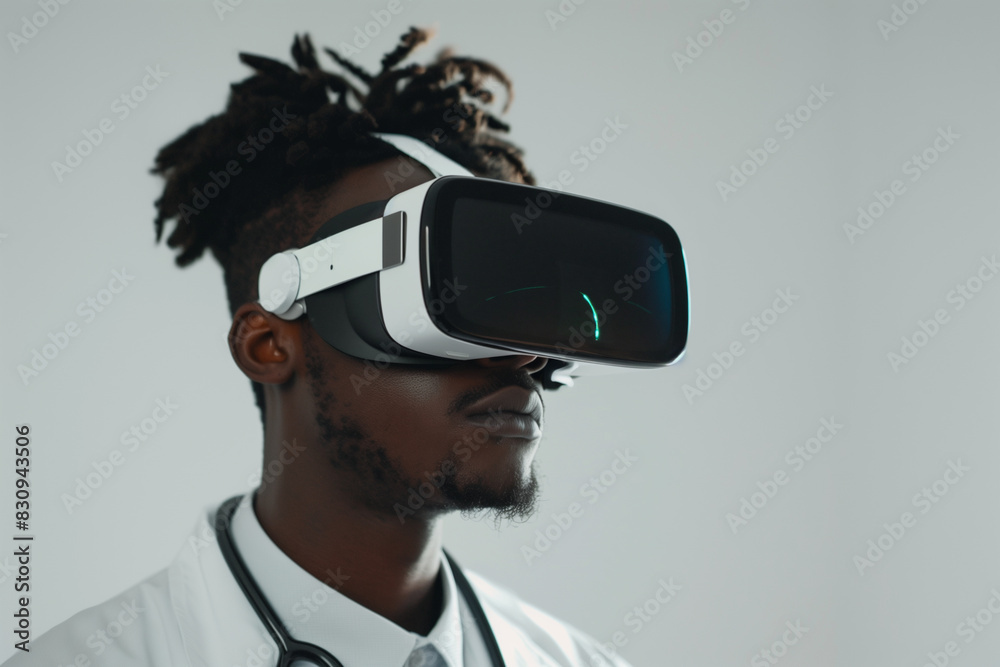 Young doctor studying using VR technology glasses Young doctor studying using VR technology glasses