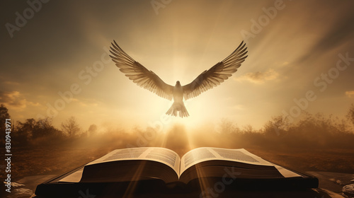 Through learning and faith, the holy book of the Bible illuminates the teachings of Jesus Christ and the presence of the Holy Spirit, guiding believers towards the light of God. bible, holy, spirit. photo