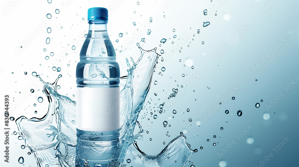 Water bottle splashes on a blue background for advertising campaigns for healthy water drinking. Water bottle splashes on a blue background for advertising campaigns for healthy water drinking.