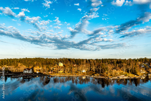Photography View of the islands in the archipelago of Stockholm at a beautiful sunny day sunset