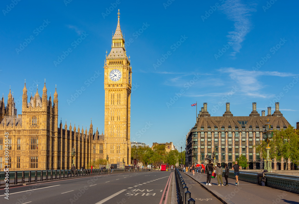 Big Ben tower seen from Westminster bridge, London, UK Big Ben tower seen from Westminster bridge, London, UK