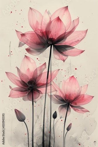Pink Flowers on White Background