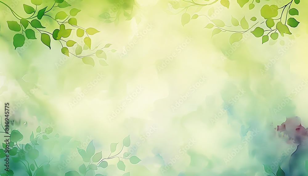 Light green background with foliage in watercolor style Light green background with foliage in watercolor style