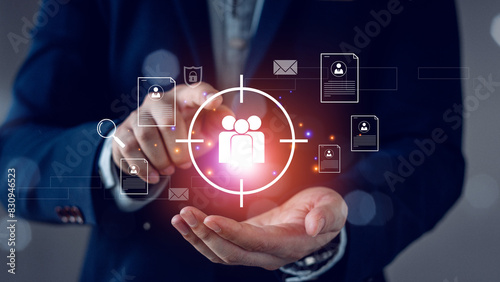 Fototapeta Naklejka Na Ścianę i Meble -  Know your customer (KYC) concept. Finding the target audience of a business, thinking about marketing to find customers, customer service, social media. digital marketing online.