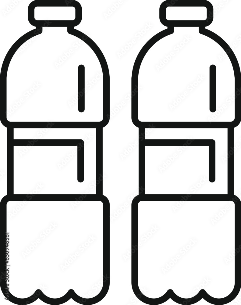 Simple line art vector illustration of two plastic water bottles side by side Simple line art vector illustration of two plastic water bottles side by side