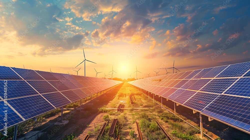 Solar panels wind turbines installed as renewable energy sources for ...