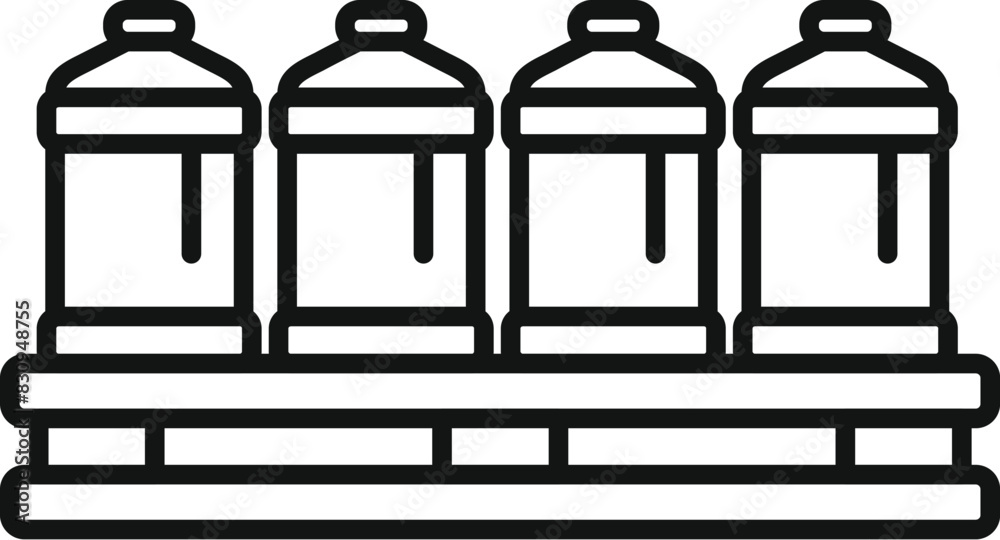 Black and white line art illustration of four sidebyside cartoonstyle trash cans Black and white line art illustration of four sidebyside cartoonstyle trash cans