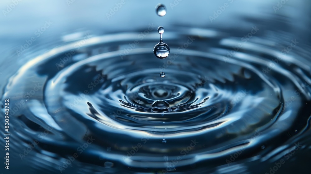 A close-up of a droplet of water falling into a still pool, capturing the precise moment of impact and resulting concentric waves, with copy space. A close-up of a droplet of water falling into a still pool, capturing the precise moment of impact and resulting concentric waves, with copy space.