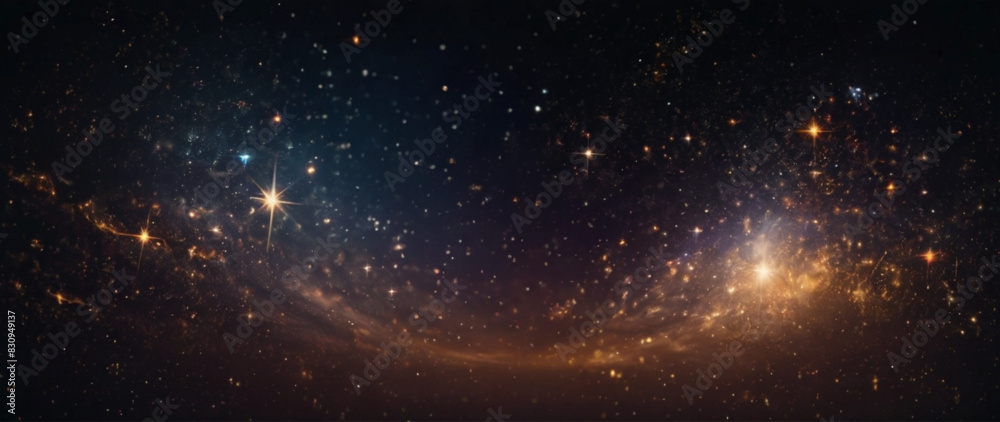 Fototapeta premium Abstract light magic luxury background with stars cosmos on the black background