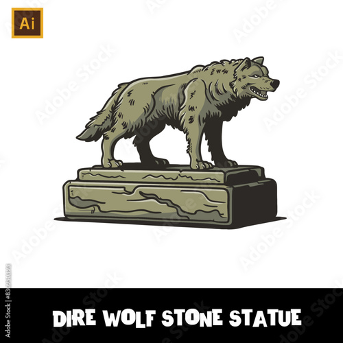 Dire Wolf Stone Statue Cartoon Illustration