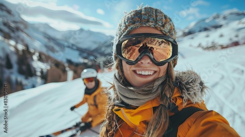 A skier enjoys the view of a mountainous winter landscape, emphasizing the beauty and peace of skiing