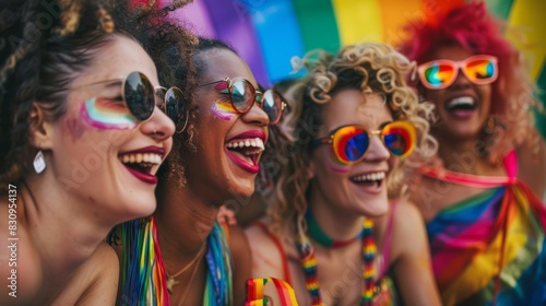 Group of friends at a carnival celebration - Multiple friends in a lively carnival atmosphere with colorful attire and a sense of joy and camaraderie