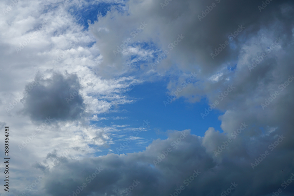 Panorama of the sky with particularly interesting clouds in Tuscany Italy