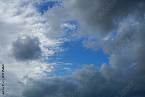 Panorama of the sky with particularly interesting clouds in Tuscany Italy