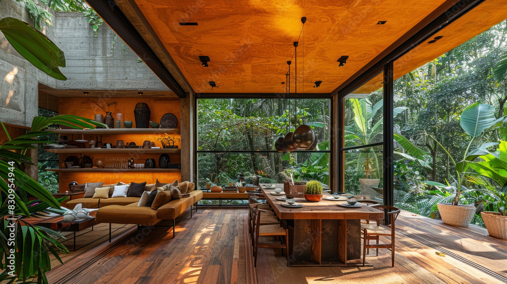 Natural yellow shade dining room of a house resort by lush jungle Natural yellow shade dining room of a house resort by lush jungle