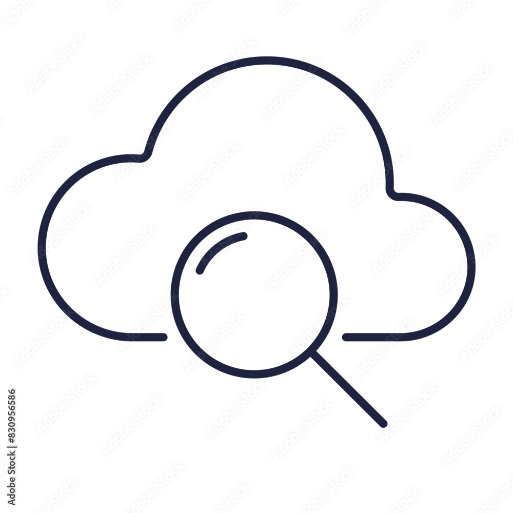 Magnifying glass and cloud line icon. File search. Information Technology and Software Computing concept. Symbol for web and mobile on white background. Editable vector stroke. Pixel Perfect. Magnifying glass and cloud line icon. File search. Information Technology and Software Computing concept. Symbol for web and mobile on white background. Editable vector stroke. Pixel Perfect.