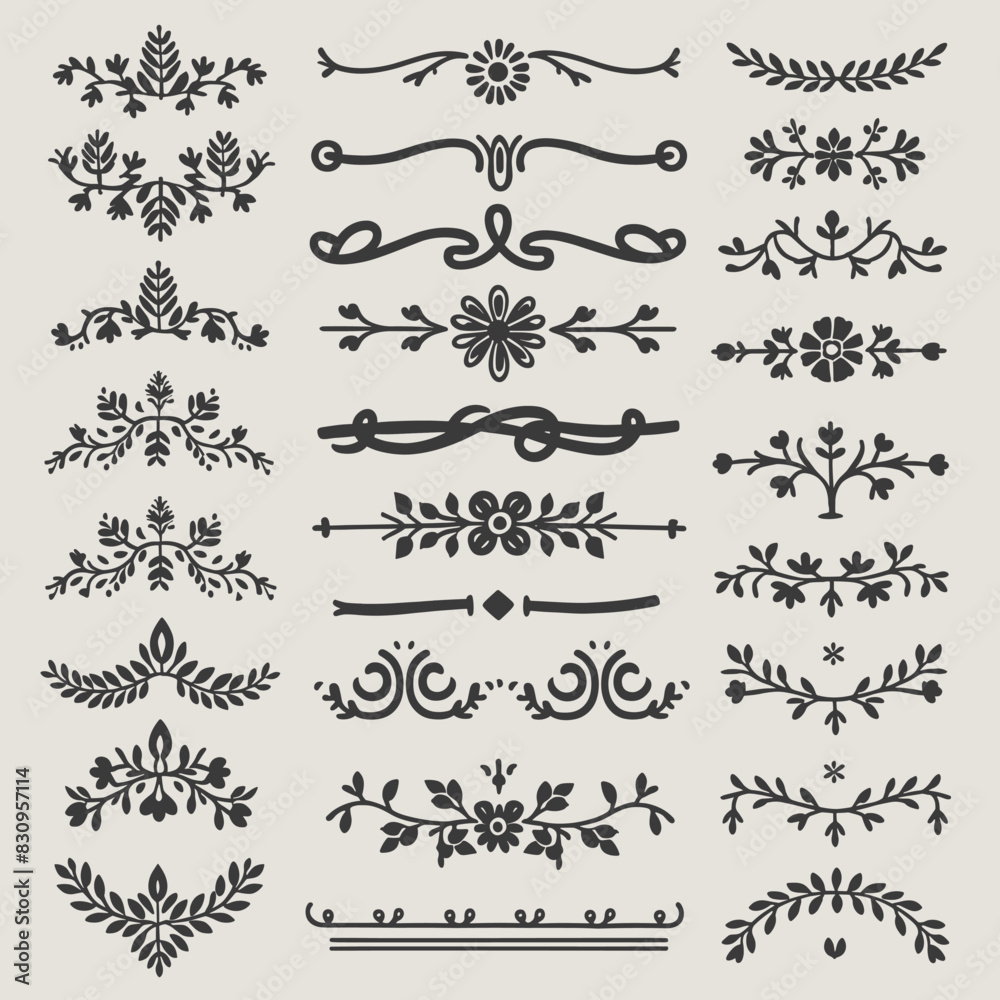 Classic Slate color ornate design elements, decorative borders, dividers, floral, geometric motif