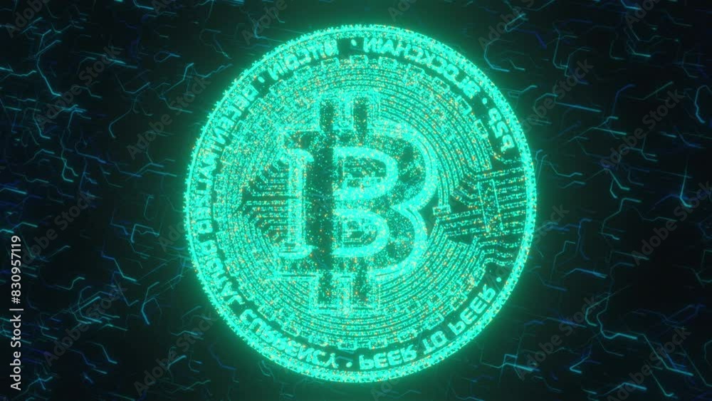 Bitcoin particle coin. Computer generated 3d render