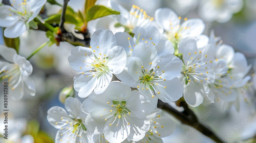 Blooming cherry tree in the spring garden Close up of white flowers on a tree : Generative AI