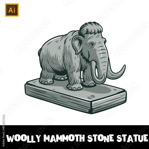 Woolly Mammoth Stone Statue Cartoon Illustration