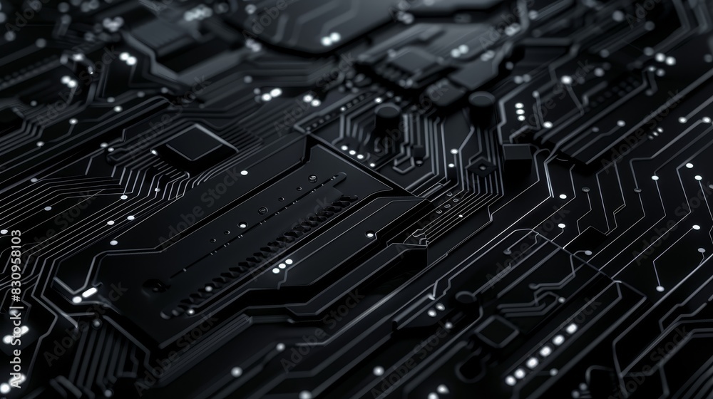 Close-up of a dark, detailed circuit board with visible components and pathways, representing technology and digital innovation. Close-up of a dark, detailed circuit board with visible components and pathways, representing technology and digital innovation.