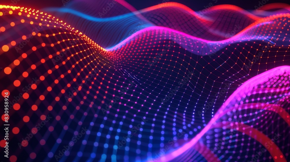 Colorful digital wave background with glowing dots and lines, perfect for technology, AI, and data visualization themes. Colorful digital wave background with glowing dots and lines, perfect for technology, AI, and data visualization themes.
