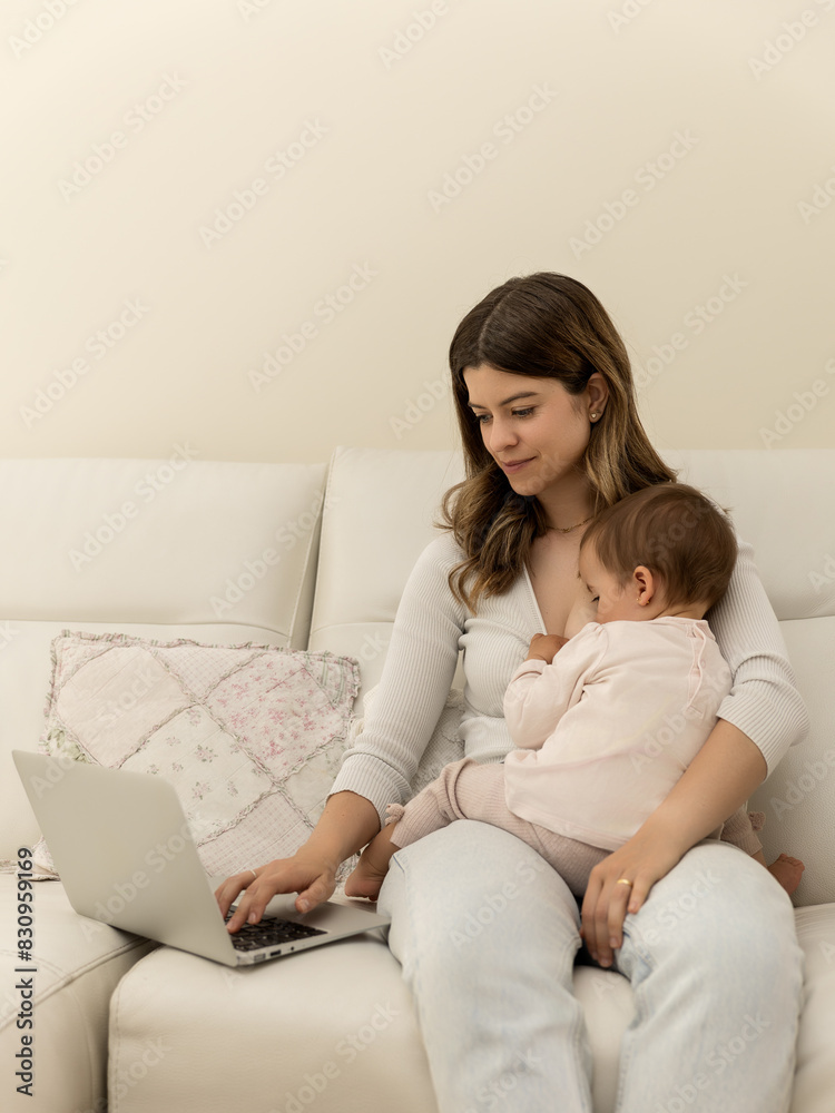 A mother works from home in order to balance family and work life A mother works from home in order to balance family and work life