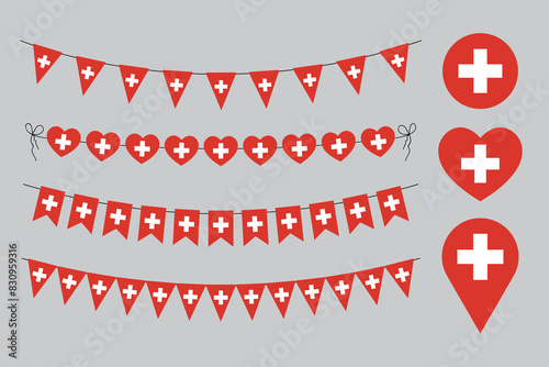 Swiss National Day, love Switzerland decorative symbols, set of vector design elements, swiss flag photo