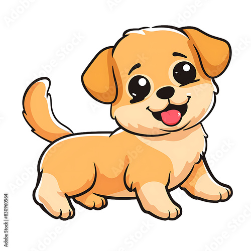 Transperant, Design a flat colored image of a cheerful puppy, wagging its tail and with its tongue sticking out, isolated on a white background, and outlined with a black line © Thavesak