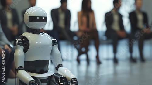 Wallpaper Mural Business people and humanoid AI robot sitting and waiting for a job interview AI vs human competition : Generative AI Torontodigital.ca