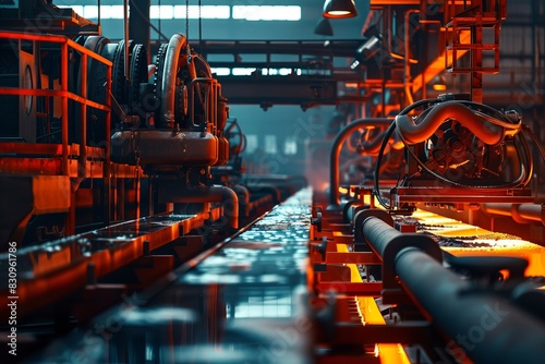 Automated systems managing pickled and oiled hotrolled steel production, front view, illustrating smart manufacturing, technology tone, vivid color scheme