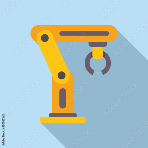 Vector illustration of a yellow robotic arm with a claw, depicted in flat design style