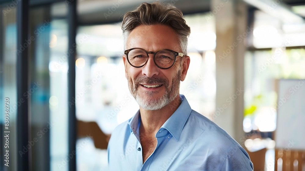 Portrait of confident businessman in business casual Happy middle aged mid adult mature age man smiling Entrepreneur in modern office : Generative AI Portrait of confident businessman in business casual Happy middle aged mid adult mature age man smiling Entrepreneur in modern office : Generative AI