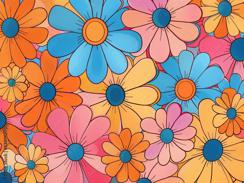 Ai Generated Art Closeup of Abstract Watercolor Groovy Floral 70s 60s Background Ai Generated Art Closeup of Abstract Watercolor Groovy Floral 70s 60s Background