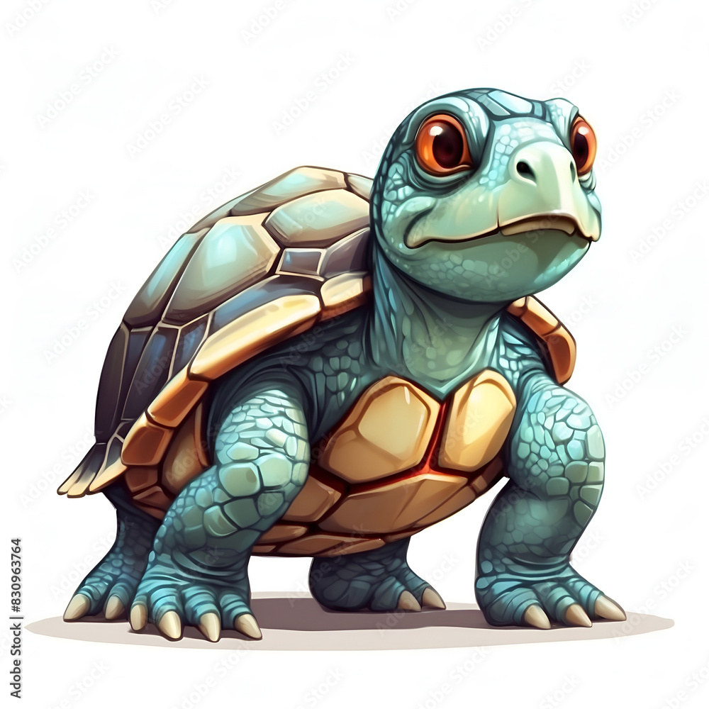 Obraz premium A tortoise in cartoon style. Cute tortoise isolated on white background. Watercolor drawing, hand-drawn tortoise in watercolor. illustration.