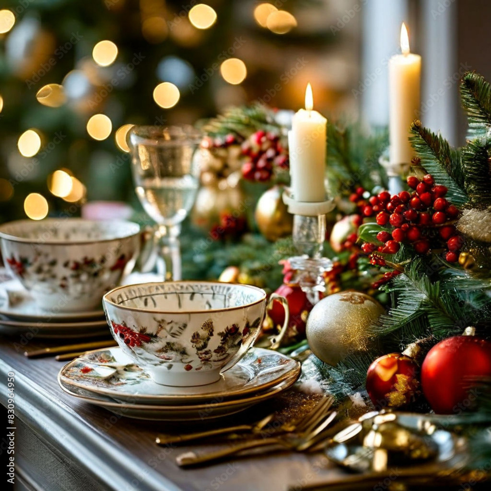 Fototapeta premium christmas table setting