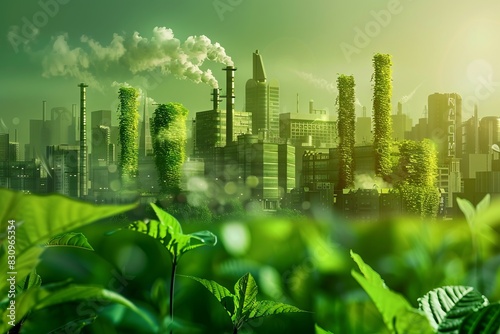 Green plants growing in front of city skyline.