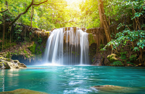 Waterfall in the forest. Created with Ai © Creative Stock 