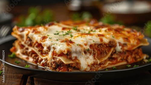 Wallpaper Mural Delicious homemade lasagna topped with melted cheese, served on a rustic wooden table. Perfect comfort food for an inviting meal. Torontodigital.ca