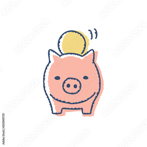ブタの貯金箱とコイン
