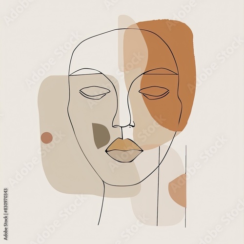 Dreamy Minimalist Face: Earthy Colors, Bold Line Art, Small Shapes, Cute Design, Double Lines, Loose Forms
